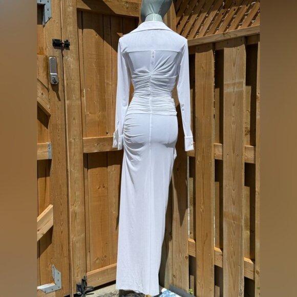 🆕 CHRISTOPHER ESBER 🧿 NWOT Venus Plunge Shirt Maxi Dress, White - Sz AU8 US 4 - Picture 8 of 16